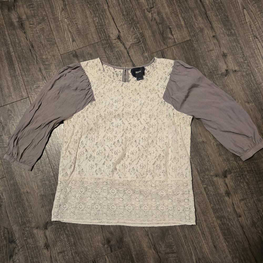 Anthropologie Maeve Lace Cream Rayon 3/4 Sleeves Blouse Size 6 Top